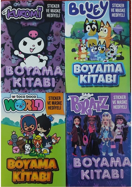 4 Adet Stickerli Boyama Kitabı (Kuromi-D/bluey-B/bratz/tocaboca-B)