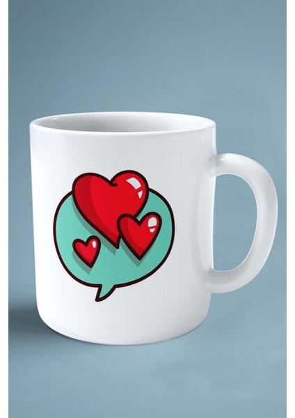 Sevgililer Günü Sevgili Kişiye Özel Baskılı Kupa Bardak Çift Taraflı Baskı Model 90 Baloncuk