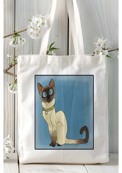 Siyam Kedi Baskılı Bez Çanta Omuz Çantası Kişiye Özel Model 5