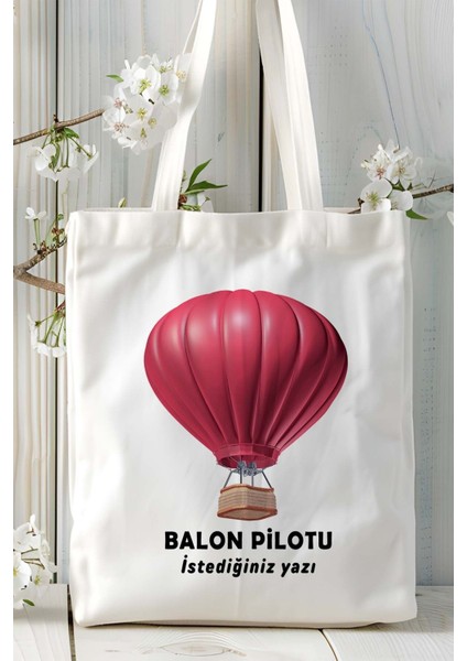 Balon Pilotu Baskılı Bez Omuz Çantası Kişiye Özel Model 5
