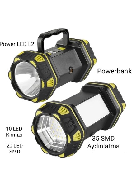 F-262 Yeni Güçlü Çift Taraflı Taşınabilir Spot ve Işıldak USB Powerbank Şarjlı Fener indirimleri