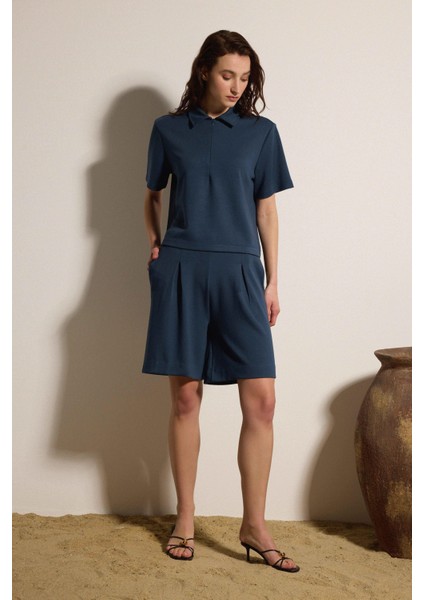 Dökümlü Interlok Bermuda Şort