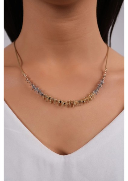 Üç Renk Dorika Saçaklı Altın Kolye fiyatları