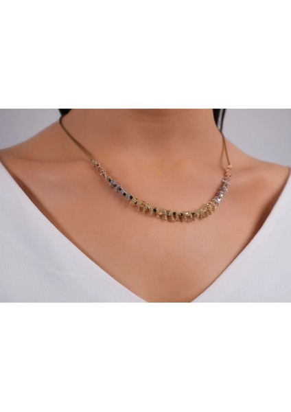 Üç Renk Dorika Saçaklı Altın Kolye modelleri