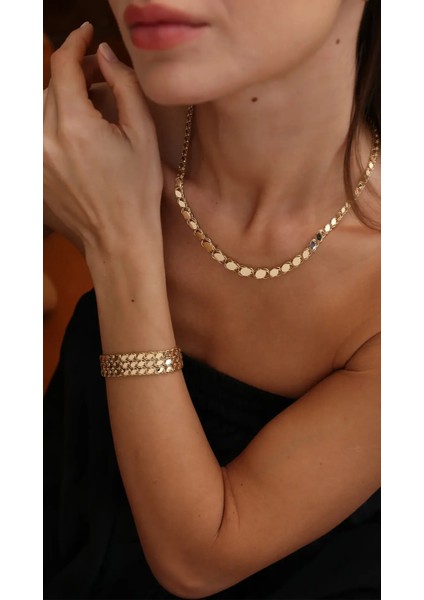 Süzme Pul Altın Zincir Kolye