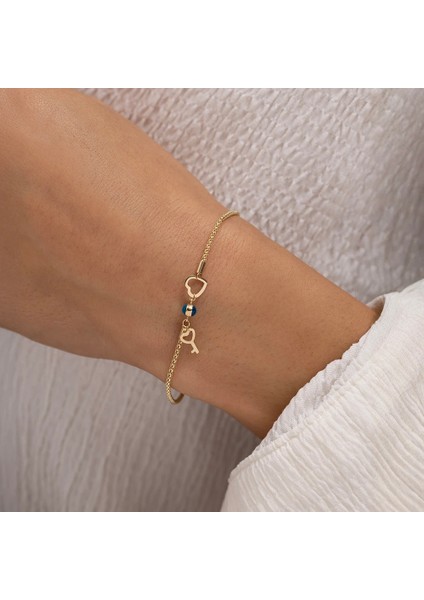 Minimal Sevgi Kilidi Altın Bileklik