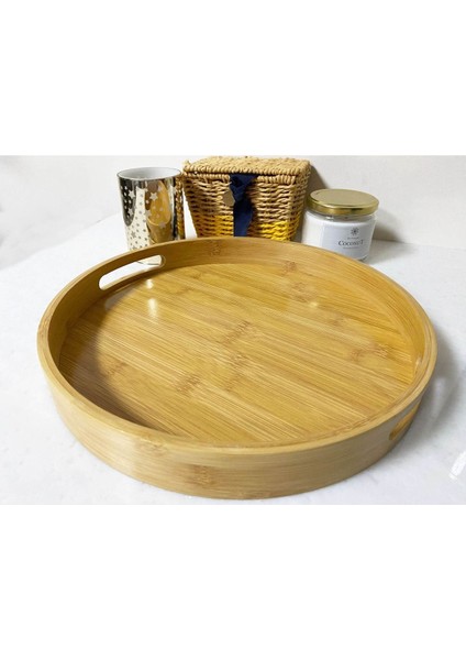 Bambu Yuvarlak Tepsi, Kulplu, 30 Cm, Şık ve Hafif, Doğa Dostu, Renkli ve Kullanışlı