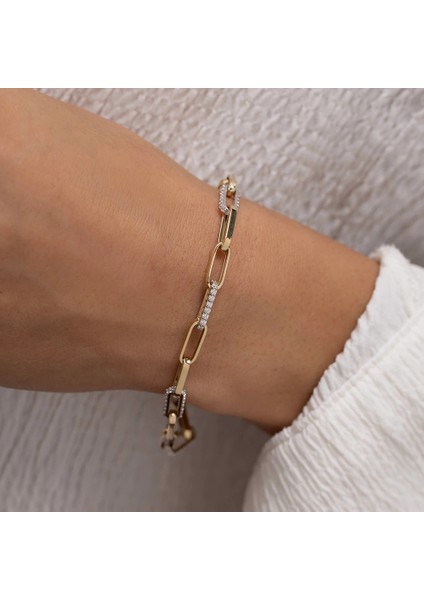 Taş Detay Minimal Ataç Altın Bileklik