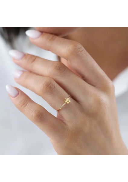 Nisera Minimal Yonca Altın Yüzük