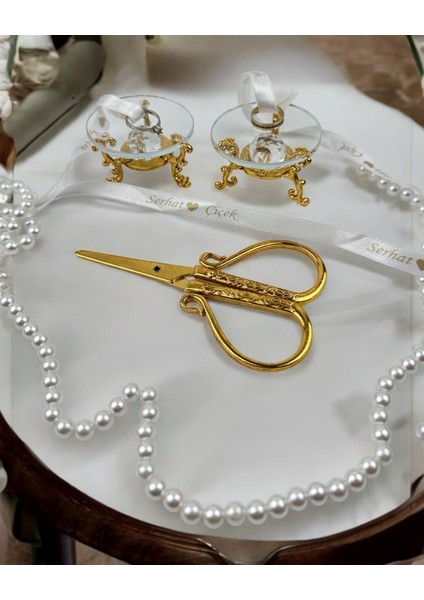 Altın Cam Yüzük Yükseltici ve Söz Makası Seti, Şık ve Kullanışlı Tasarım