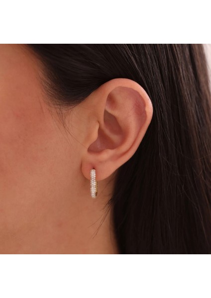 Kare Taşlı Altın Küpe