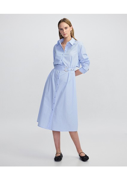 Kuşaklı Çizgi Desen Elbise IW6250002101089