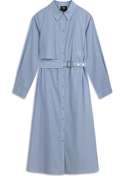 Kuşaklı Çizgi Desen Elbise IW6250002101089 indirimleri