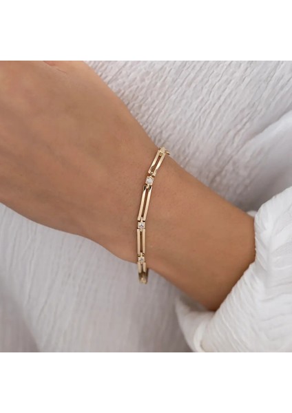 Unisex Taşlı Modern Altın Bileklik