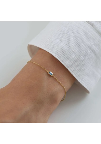Nisera Baget Aqua Blue Minimal Altın Bileklik