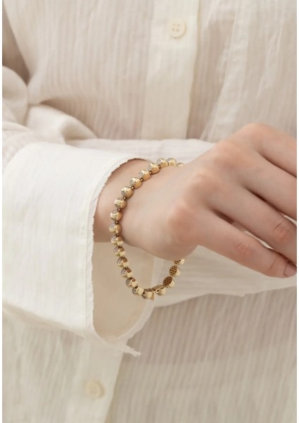 Taş Detaylı Altın Bomb Bileklik