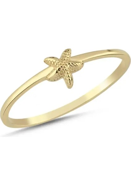 Mat ve Parlak Deniz Yıldızı Minimal Altın Yüzük