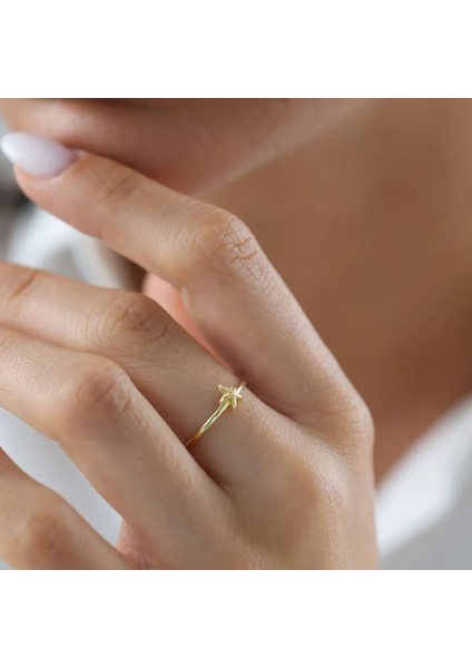 Mat ve Parlak Deniz Yıldızı Minimal Altın Yüzük modelleri