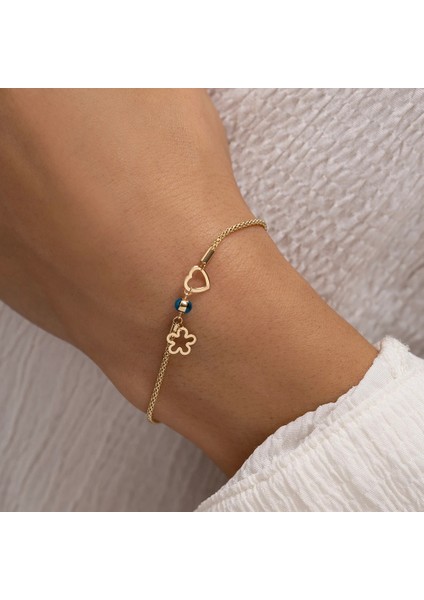 Minimal Charm Çiçek ve Kalp Altın Bileklik fiyatları