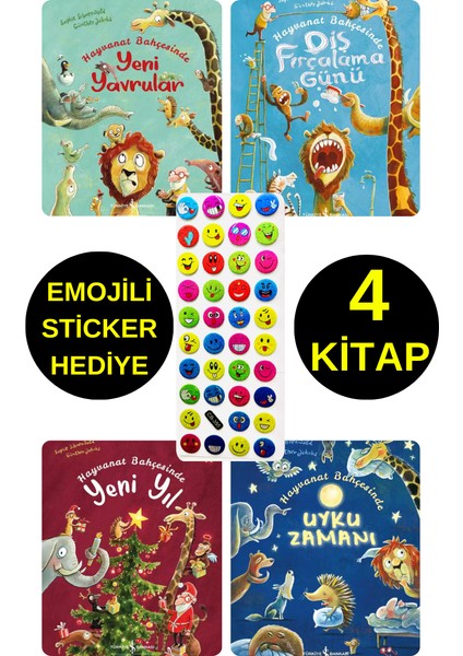 Emojili Sticker Hediye - Okul Öncesi Resimli Kitaplar - Hayvanat Bahçesinde Serisi 4 Kitap