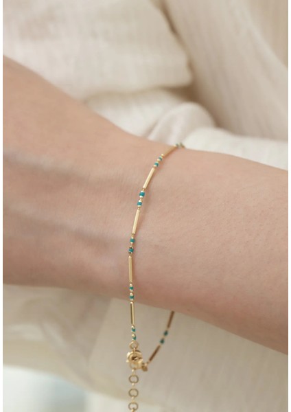 Turkuaz Mineli Minimal Altın Bileklik