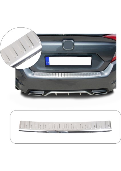 Honda Civic Sedan Uyumlu 2016 ve Üzeri Krom Arka Tampon Üstü Koruma Paslanmaz Çelik