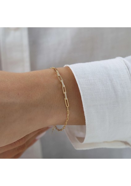 Nisera Minimal Taşlı Ataç Altın Bileklik