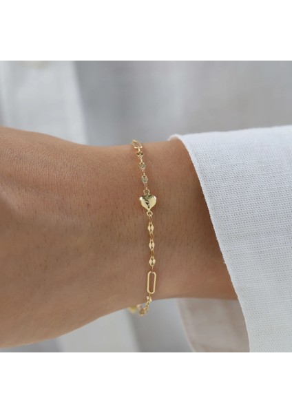 Nisera Bombe Kalp Minimal Altın Bileklik