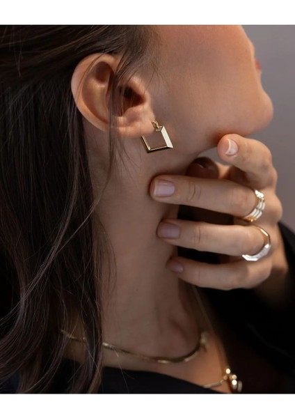 Minimal Square Tasarım Kare Altın Küpe