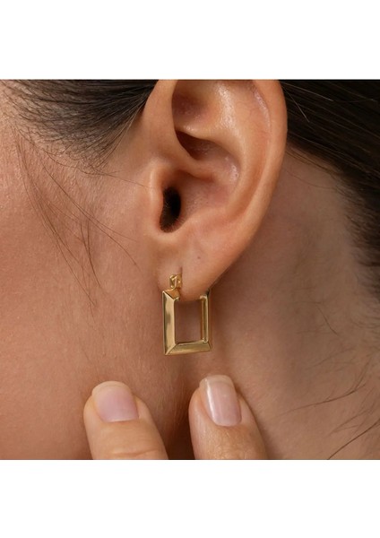 Minimal Square Tasarım Kare Altın Küpe modelleri