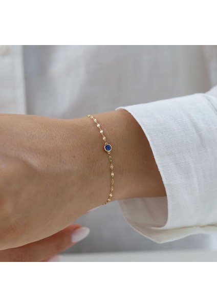 Nisera Minimal Lacivert Taş Altın Bileklik