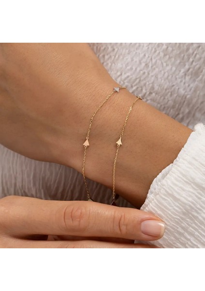 Minimal Üç Renk Üçgen Tasarım Çift Zincir Altın Bileklik fiyatları