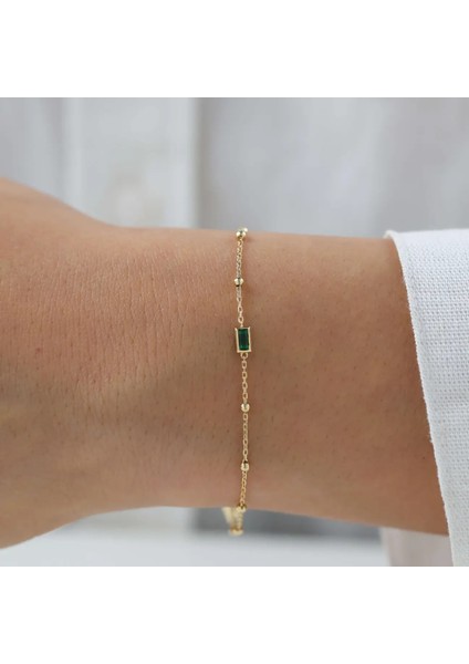 Nisera Yeşil Baget Mini Dorika Altın Bileklik