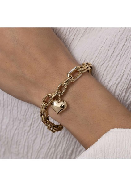 Kalp Charm Beyaz Mineli Altın Bileklik