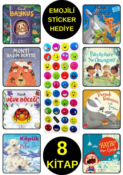 Emojili Sticker Hediye - Okul Öncesi Resimli Kitaplar - Büyüyünce Ne Olacağım - Monti - Porsuk