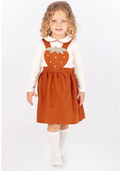 Minigimin Cicileri Çilek Desen Salopet 2 Li Kız Çoçuk takım - Tarçın