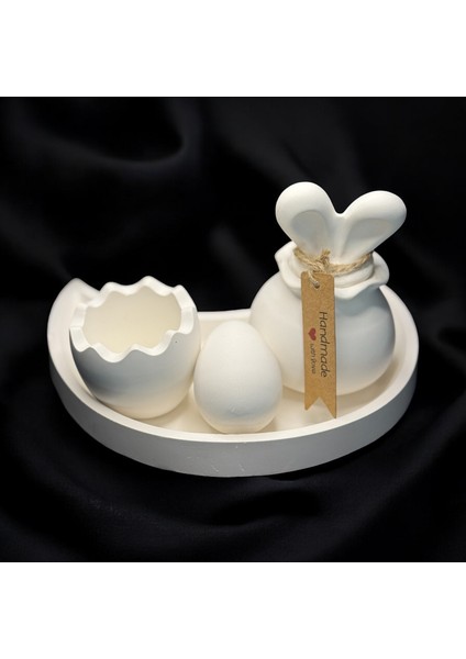 🐰 3’lü El Yapımı Dekor Seti – Tavşan Figürü, Yumurta ve Yumurta Kabuğu Objeleri ile Modern Taş Tozu Tepsi modelleri