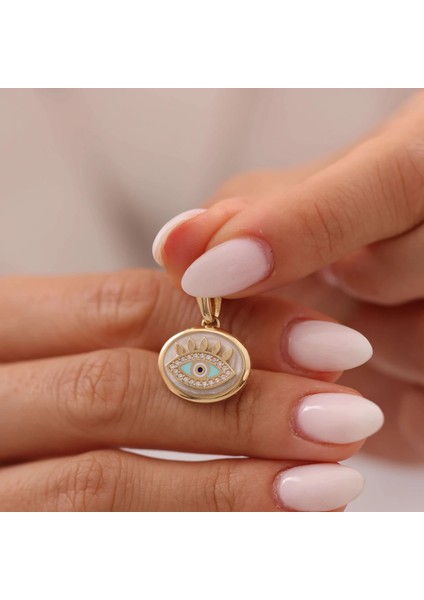 Beyaz Mineli Kirpik Altın Kolye Ucu