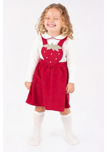 Minigimin Cicileri Çilek Desen Salopet 2 Li Kız Çoçuk takım - Kırmızı