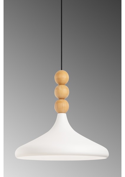 Stella Tekli Ahşap Boncuk Detaylı Sarkıt Aydınlatma, Metal Sıvama, Ev, Ofis, Cafe, Restoran Avizeleri, E27 Duy