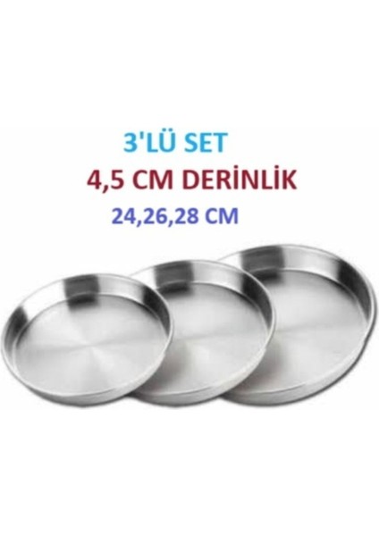 Gri Alüminyum Fırın Tepsi Seti, 24-28 Cm, 3'lü, Dayanıklı ve Şık Kullanım Sağlar