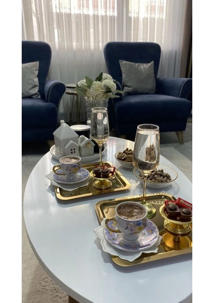 6'lı Altın Parlak Kare Paslanmaz Çelik Kahve Servis Tepsisi (21X21) fiyatları