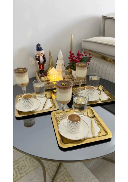 6'lı Altın Parlak Kare Paslanmaz Çelik Kahve Servis Tepsisi (21X21) modelleri