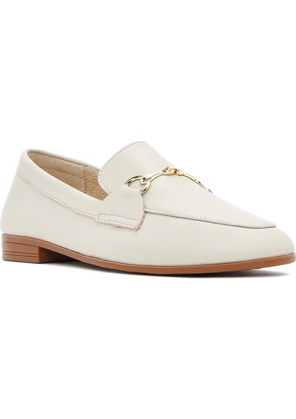 Kadın Krem Deri Maskülen Loafer 25SFD350618