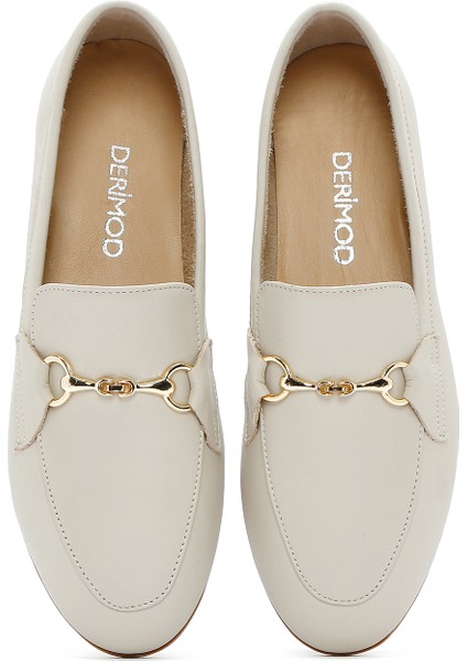 Kadın Krem Deri Maskülen Loafer 25SFD350618