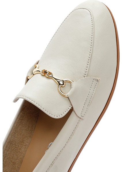 Kadın Krem Deri Maskülen Loafer 25SFD350618
