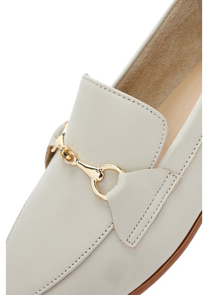 Kadın Krem Deri Maskülen Loafer 25SFD350618