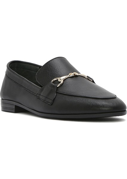 Kadın Siyah Deri Maskülen Loafer 25SFD350618