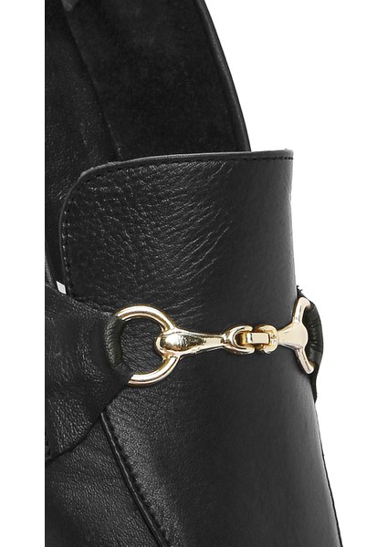 Kadın Siyah Deri Maskülen Loafer 25SFD350618