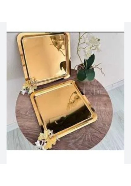 Altılı Gold Dekoratif Paslanmaz Tepsi Seti, Şık ve Dayanıklı Tasarım